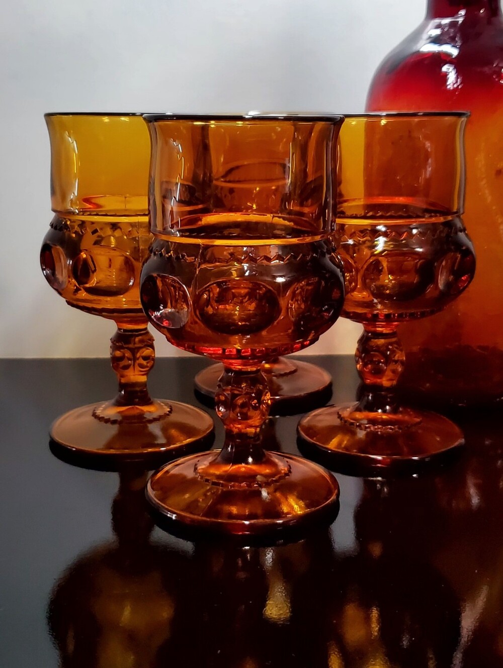 (4) Kings Crown Color Crown Amber (Dark) 7oz Goblets Colony by Indiana Glass - Picture 15 of 16